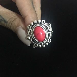 Brand new never used silver & red ring